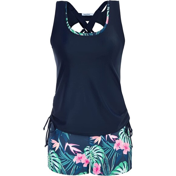 JASAMBAC  3 Piece Floral Print Athletic Tankini Swimsuits with Boyshort Sz M - Picture 5 of 9